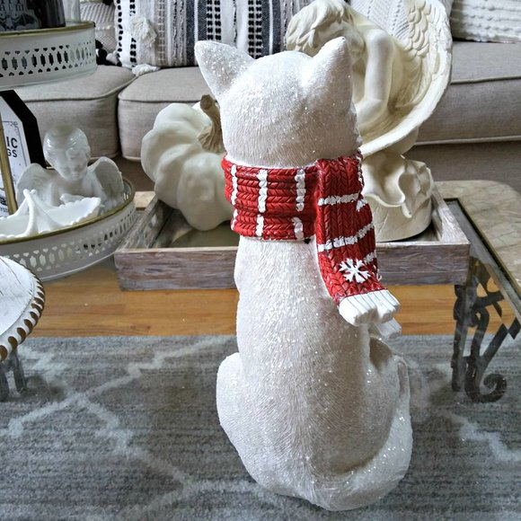 NEW! SHIMMERY Glitter WINTER CAT W/ SCARF DECOR STATUE - Picture 4 of 5